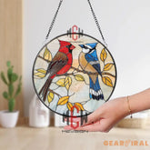 Cardinal and Blue Jay Stained Glass Suncatcher Colorful Bird Window Decor Nature-Inspired Panel Gift for Bird Lovers